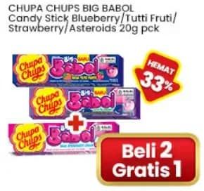 Promo Harga Big Babol Candy Gum Blueberry, Tutti Fruty, Strawberry, Asteroids per 5 pcs 20 gr - Indomaret