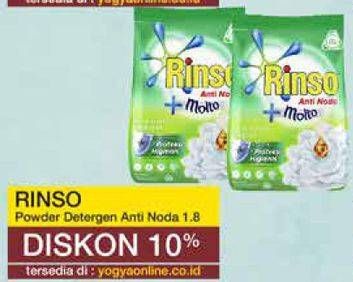 Promo Harga RINSO Anti Noda Deterjen Bubuk 1800 gr - Yogya