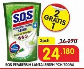 Promo Harga SOS Pembersih Lantai Sereh per 3 pouch 700 ml - Superindo