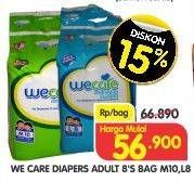 Promo Harga We Care Adult Diapers M10, L8 8 pcs - Superindo