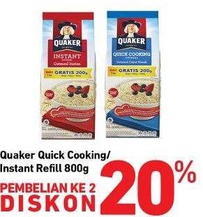 Promo Harga Quaker Oatmeal Quick Cooking, Instant Refill 800 gr - Carrefour