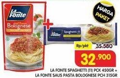 La Fonte Spaghetti (11) pck 450gr + La Fonte Saus Pasta Bolognese 315g