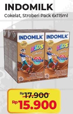 Promo Harga INDOMILK Susu UHT Kids Cokelat, Stroberi per 6 tpk 115 ml - Alfamart