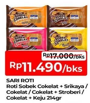 Promo Harga Sari Roti Manis Sobek Cokelat Sarikaya, Cokelat, Cokelat Strawberry, Cokelat Keju 216 gr - TIP TOP