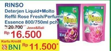 Promo Harga RINSO Liquid Detergent + Molto Pink Rose Fresh, + Molto Purple Perfume Essence 750 ml - Indomaret