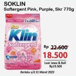 Promo Harga So Klin Softergent Rossy Pink, Purple Lavender, Soft Sakura 770 gr - Alfamart