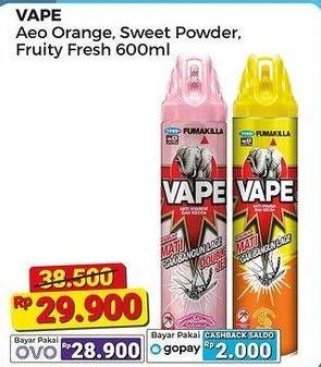 Promo Harga Fumakilla Vape Aerosol Fruity Fresh, Orange, Sweet Powder 600 ml - Alfamart