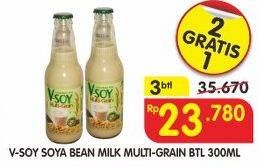 Promo Harga V-SOY Soya Bean Milk Multi Grain per 2 botol 300 ml - Superindo