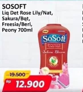 Promo Harga Sosoft Deterjen Cair Rose Waterlily, Sakura Blossom, Freesia Pear, Sweet Peony 700 ml - Alfamart