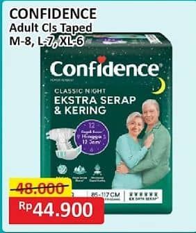 Confidence Adult Classic Night Ekstra Serap & Kering 6 pcs Diskon 6%, Harga Promo Rp44.900, Harga Normal Rp48.000