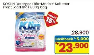 Promo Harga So Klin Biomatic Powder Detergent +Softener Front Load 800 gr - Indomaret
