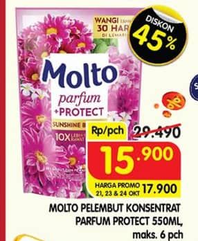 Molto All in 1 550 ml Diskon 46%, Harga Promo Rp15.900, Harga Normal Rp29.490, Harga Promo 21, 23, 24 Oktober 2024 Rp. 17.900
Maks 6 Pch