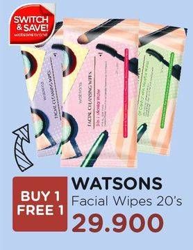 Promo Harga WATSONS Facial Cleansing Wipes 3 in 1 Micellar Water All Variants 20 sheet - Watsons