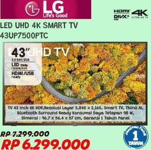 Promo Harga LG 43UP7500PTC | 4K Smart UHD TV 43"  - Courts