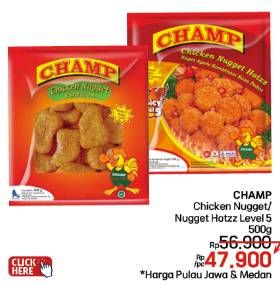 Promo Harga Champ Nugget Chicken Nugget, Hotzz Level 5 500 gr - LotteMart