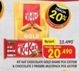 Promo Harga Kit Kat Chocolate 2 Fingers Gold Share per 5 pcs 17 gr - Superindo
