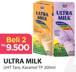 Promo Harga ULTRA MILK Susu UHT Karamel, Taro 200 ml - Alfamart