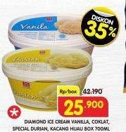 Promo Harga Diamond Ice Cream Cokelat, Durian, Kacang Hijau, Vanila 700 ml - Superindo