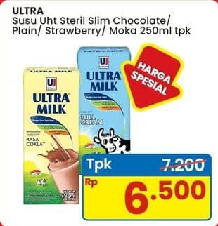 Promo Harga Ultra Milk Susu UHT Coklat, Full Cream, Stroberi, Moka 250 ml - Indomaret