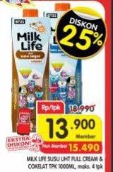 Promo Harga Milk Life UHT Full Cream, Cokelat 1000 ml - Superindo