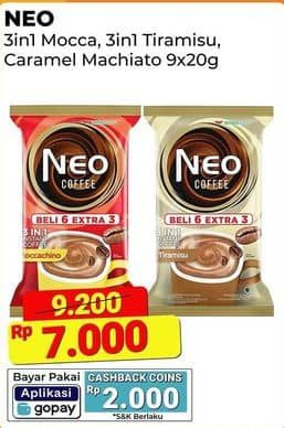 Promo Harga Neo Coffee 3 in 1 Instant Coffee Caramel Machiato, Moccachino, Tiramissu per 10 pcs 20 gr - Alfamart