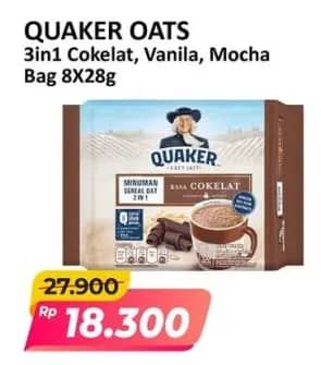 Promo Harga Quaker Oatmeal 3in1 Cokelat, 3in1 Vanilla, 3 In 1 Mocha per 8 pcs 28 gr - Alfamart