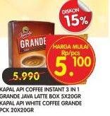 Promo Harga KAPAL API Grande Java Latte 5s / White Coffee 20s  - Superindo