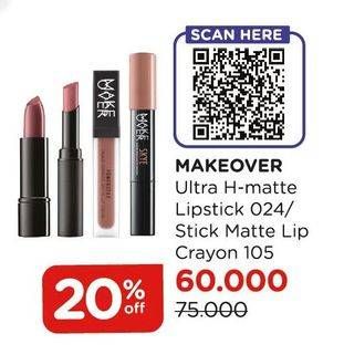 Promo Harga Make Over Ultra H-Matte Lipstick 024/ Stick Matte Lip Crayon 105  - Watsons