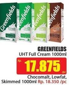 Promo Harga GREENFIELDS UHT Choco Malt, Low Fat, Skimmed Milk 1000 ml - Hari Hari