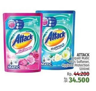 Promo Harga ATTACK Detergent Liquid Plus Softener, Hygiene Plus Protection 1200 ml - LotteMart