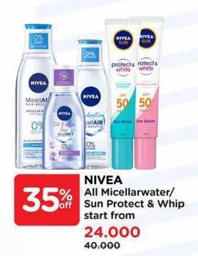 Promo Harga Nivea MicellAir Skin Breathe Micellar Water/Nivea Sun Face Serum Protect & White SPF 50+  - Watsons