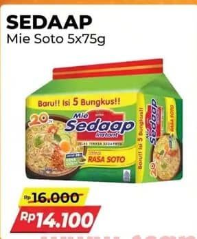 Promo Harga Sedaap Mie Kuah Soto per 5 pcs 75 gr - Alfamart