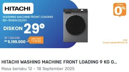 Promo Harga Hitachi BD-904HVOS/GY Washing Machine Front Loading 9 Kg  - Electronic City
