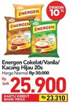Promo Harga ENERGEN Cereal Instant Chocolate, Vanilla, Kacang Hijau 20 pcs - Carrefour