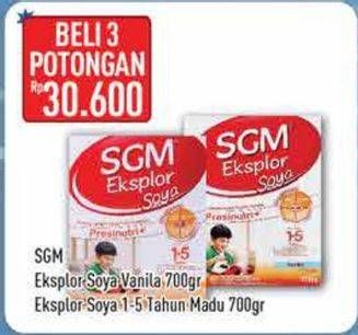 Promo Harga SGM Eksplor Soya 1-5 Susu Pertumbuhan Vanila, Madu per 3 box 700 gr - Hypermart