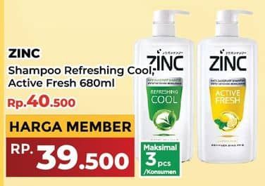 Promo Harga Zinc Shampoo Refreshing Cool, Active Fresh Lemon 680 ml - Yogya