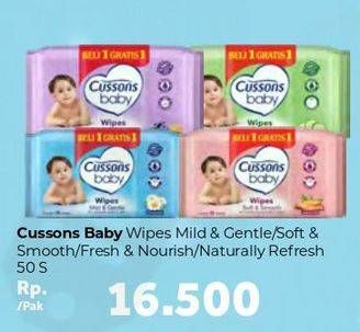 Promo Harga CUSSONS BABY Wipes Mild Gentle, Soft Smooth, Fresh Nourish, Naturally Refreshing 50 pcs - Carrefour