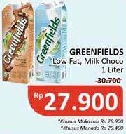 Promo Harga GREENFIELDS UHT Low Fat, Choco Malt 1000 ml - Alfamidi