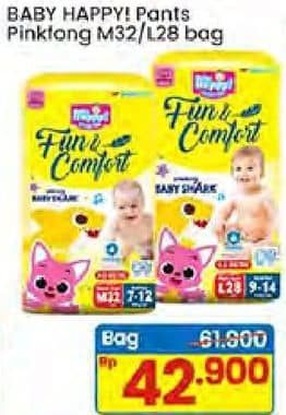 Promo Harga Baby Happy Baby Diapers Pants Fun & Comfort M32, L28 28 pcs - Indomaret