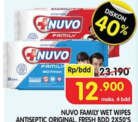 Promo Harga Nuvo Wet Wipes Antiseptic Fresh, Original 50 sheet - Superindo