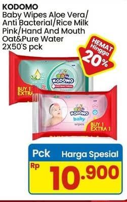 Promo Harga Kodomo Baby Wipes Anti Bacterial, Classic Blue, Rice Milk Pink 50 pcs - Indomaret