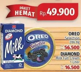 Promo Harga OREO Selection 287gr + DIAMOND Milk Full Cream 1Ltr  - Lotte Grosir