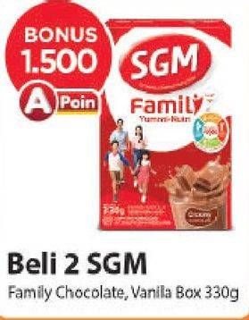 Promo Harga SGM Family Yummi Nutri Creamy Chocolate, Vanilla 330 gr - Alfamart
