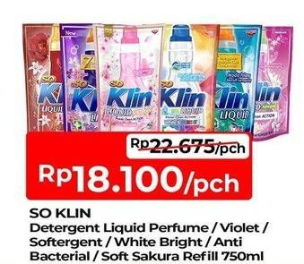 Promo Harga So Klin Liquid Detergent + Anti Bacterial Violet Blossom, Power Clean Action White Bright, + Anti Bacterial Biru, + Softergent Soft Sakura, + Softergent Pink 750 ml - TIP TOP