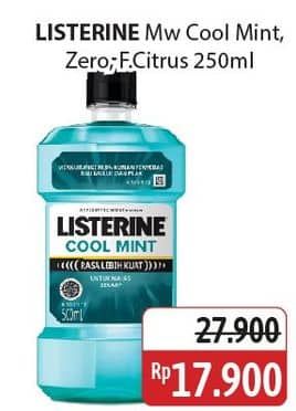 Promo Harga Listerine Mouthwash Antiseptic Cool Mint, Zero, Fresh Citrus 250 ml - Alfamidi