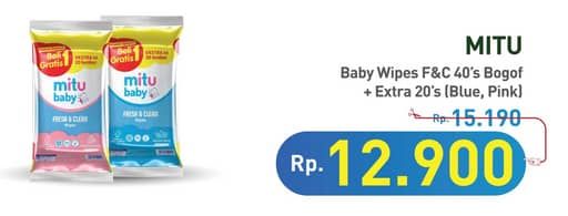 Promo Harga Mitu Baby Wipes Fresh & Clean Blue Blossom Berry, Pink Blooming Cherry 60 pcs - Hypermart