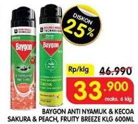 Promo Harga Baygon Insektisida Spray Japanese Peach, Fruity Breeze 600 ml - Superindo
