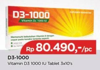 Promo Harga D3-1000 Suplemen Vitamin D3 Kosong per 3 str 10 pcs - TIP TOP