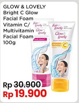 Promo Harga Glow & Lovely (fair & Lovely) Facial Foam Bright C Glow Vitamin C, Brightening Multi Vitamin 100 gr - Indomaret