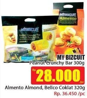 Promo Harga MY BIZCUIT Peanute Crunchy Bar Almento Almond, Bellco Coklat 320 gr - Hari Hari
